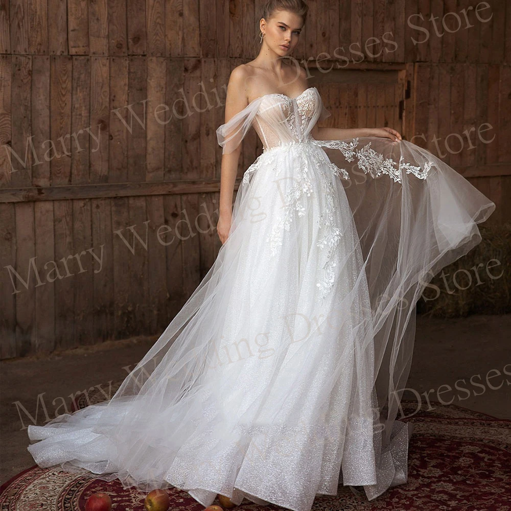 

2024 Boho Popular A Line Women's Wedding Dresses Appliques Lace Sweetheart Bride Gowns Backless Princess Pretty Robes De Mariée