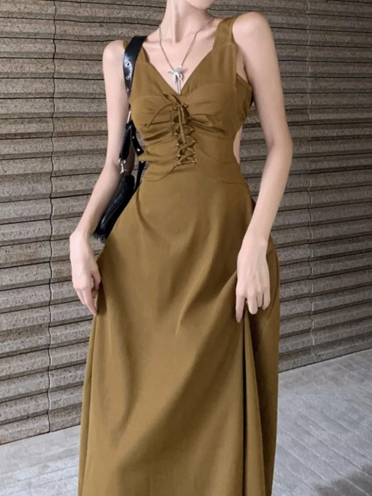 

Elegant Casual Solid Party Dresses Women Summer Vintage A-Line Prom Birthday Vestidos Female Chic Backless Robe Mujers Clothes