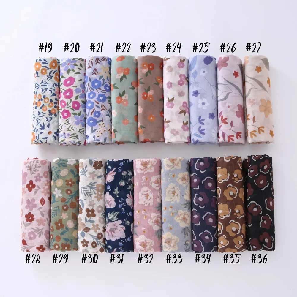 51 Color Turkey Square Flower Print Hijab Voile Soft Headscarf Premium Cotton Voile Soft Muslim Handkerchief Scarf 3