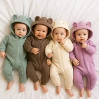 Winter Baby Boy Girl Clothing Cute Bear Ear Fleece Hooded Jumpsuit Knitted Zipper Cotton Rompers New Born Baby Clothes
