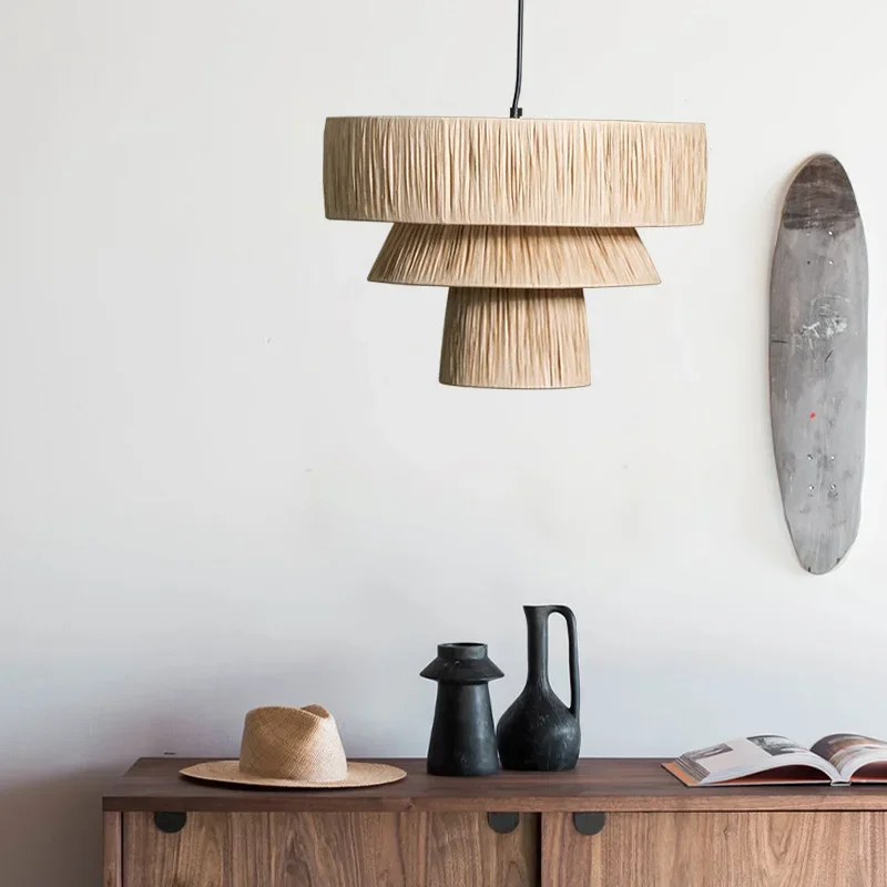 

Japanese Style Straw Weaving Pendant Lights Creative Handmade Hanglamp Dining Bedroom Bedside Living Room Decorative Chandeliers