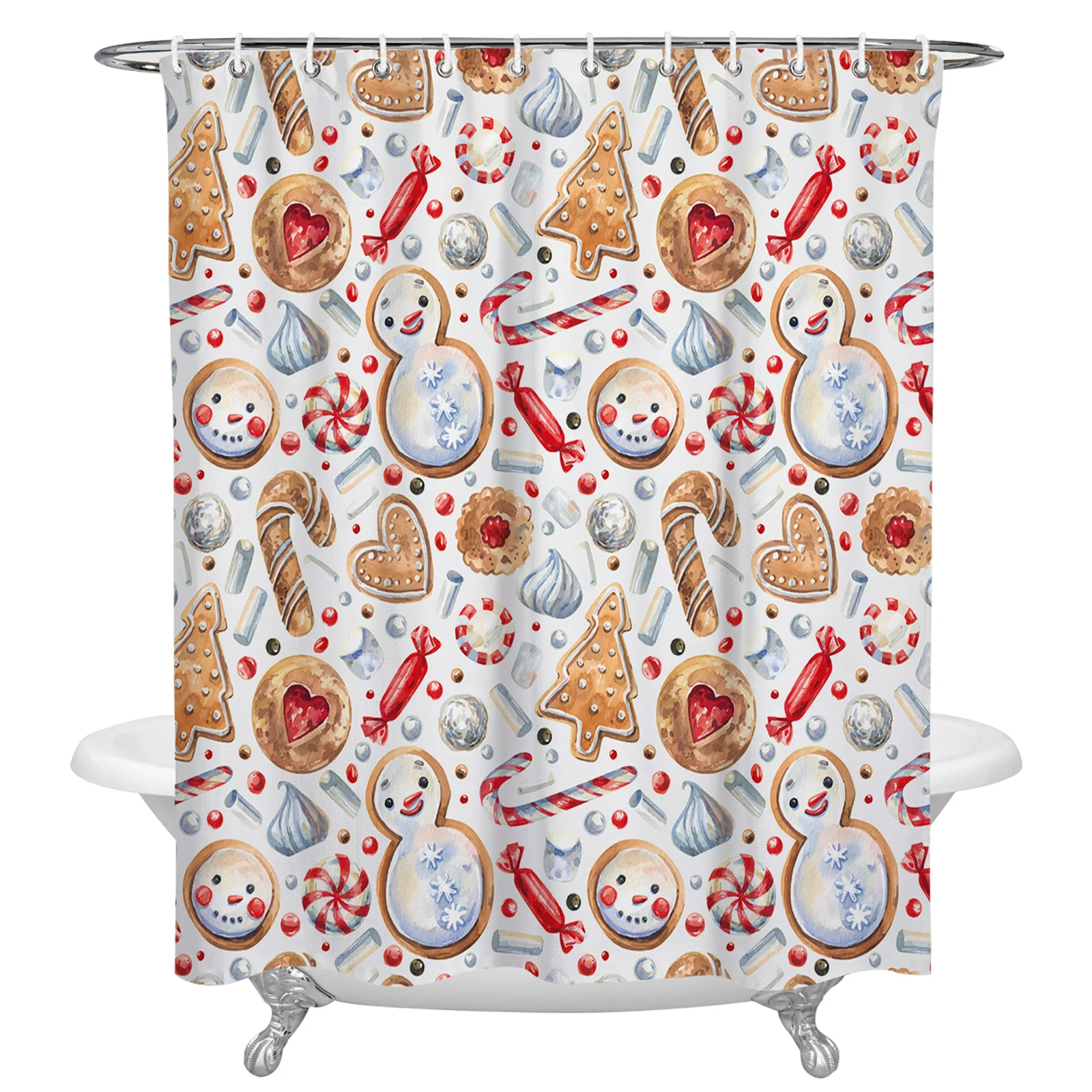 

Christmas Gingerbread Man Snowman Shower Curtains Waterproof Bath Curtains Home Decor Modern Luxury Bathroom Curtain