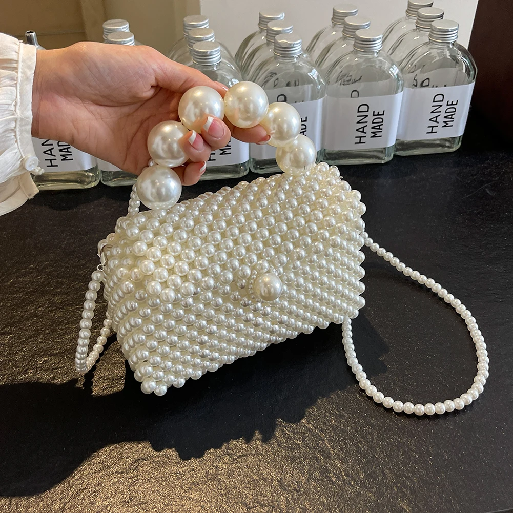 Pearl Evening Bag Handmade Woven Women Beaded Clutch Bag Shoulder Bag Clutch Purse Wedding Party Dinner Bag