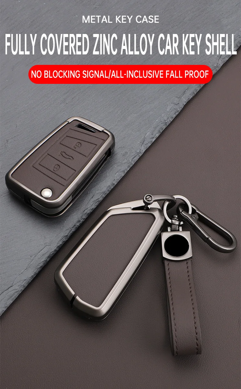 Legierung leder auto schlüssel etui abdeckung für vw volkswagen golf 7 mk7 tiguan mk2 für sitz ateca leon fr 2 ibiza skoda octavia kodiaq – Detail 3
