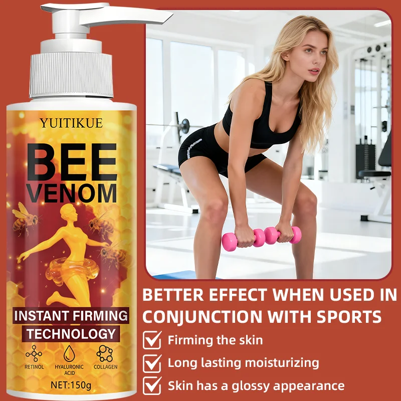 Bee venom firming cream, rich in retinol, hyaluronic acid, and collagen, provides instant hydration and firming.