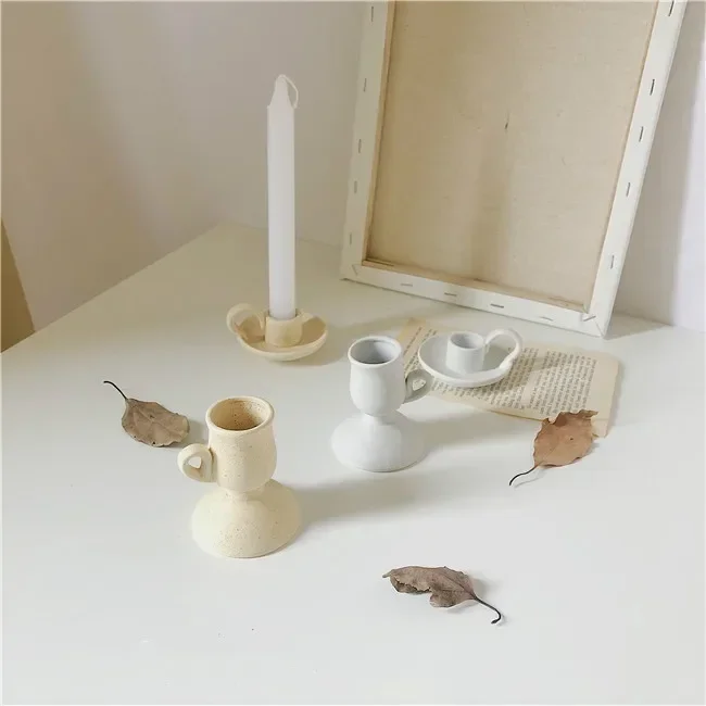 Ceramic Handhold Candlestick Ornaments Photography Home Decoration Jewelry Stand Candle Holder 1PC 1