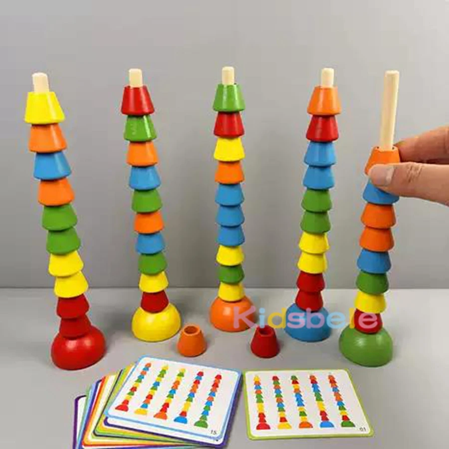  수학 카운팅 스태커 몬테소리 나무 숫자 학습 장난감, 덧셈 카드 포함, 색상 분류 교육용 장난감