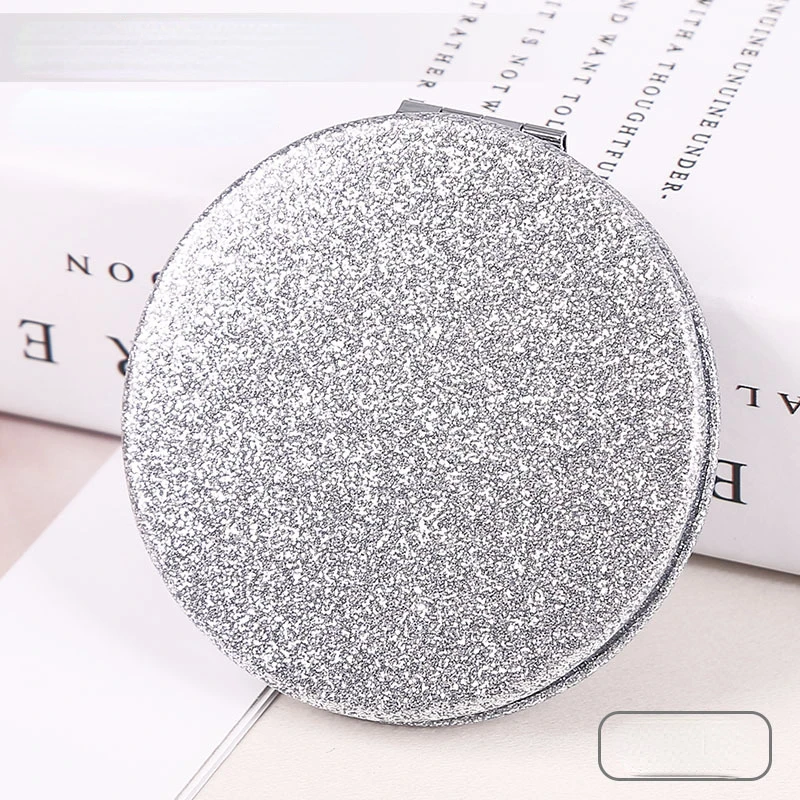 Sparkling Leather Round Mirrors Double-sided PU Folding Pocket Mirror Portable Pocket Small Makeup Mirror Compact Vanity Mirror 1 8 2 1m football detachable portable high and low double sided football rebound net football door practice net children s pract