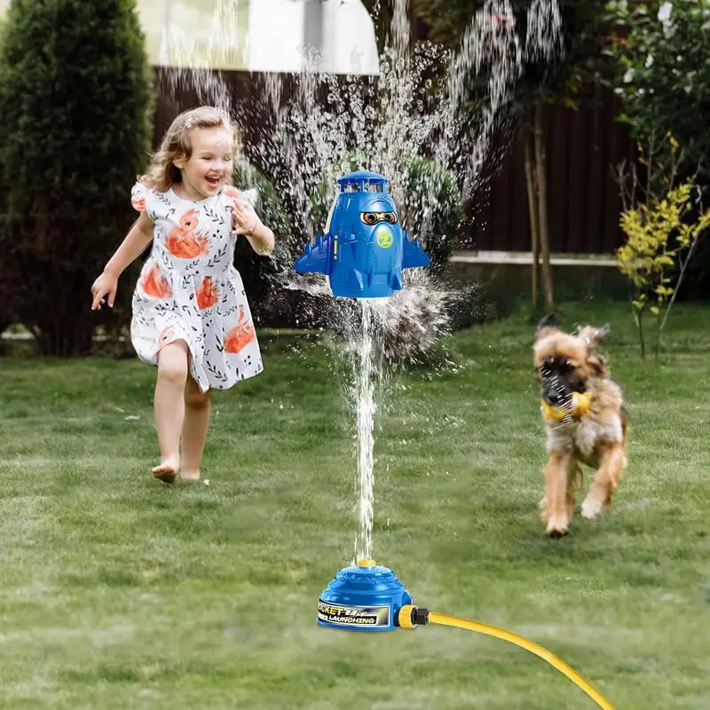 Water Sprinkler For Kids Cute Rocket Shape 360 Rotating Sprinklers Outdoor Kids Water Toys Games For Backyard Lawn Park
