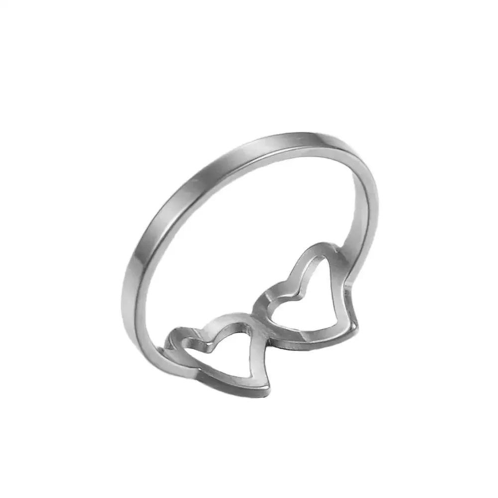 Stainless Steel Ring Finger Ring Sparkling Heart Ring Heart Shaped Ladies Ring Stainless Steel Women Fashion Jewelry