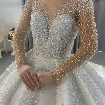 Perle di lusso abiti da sposa perline abiti da ballo da sposa manica lunga abito da sposa abiti su misura de novia