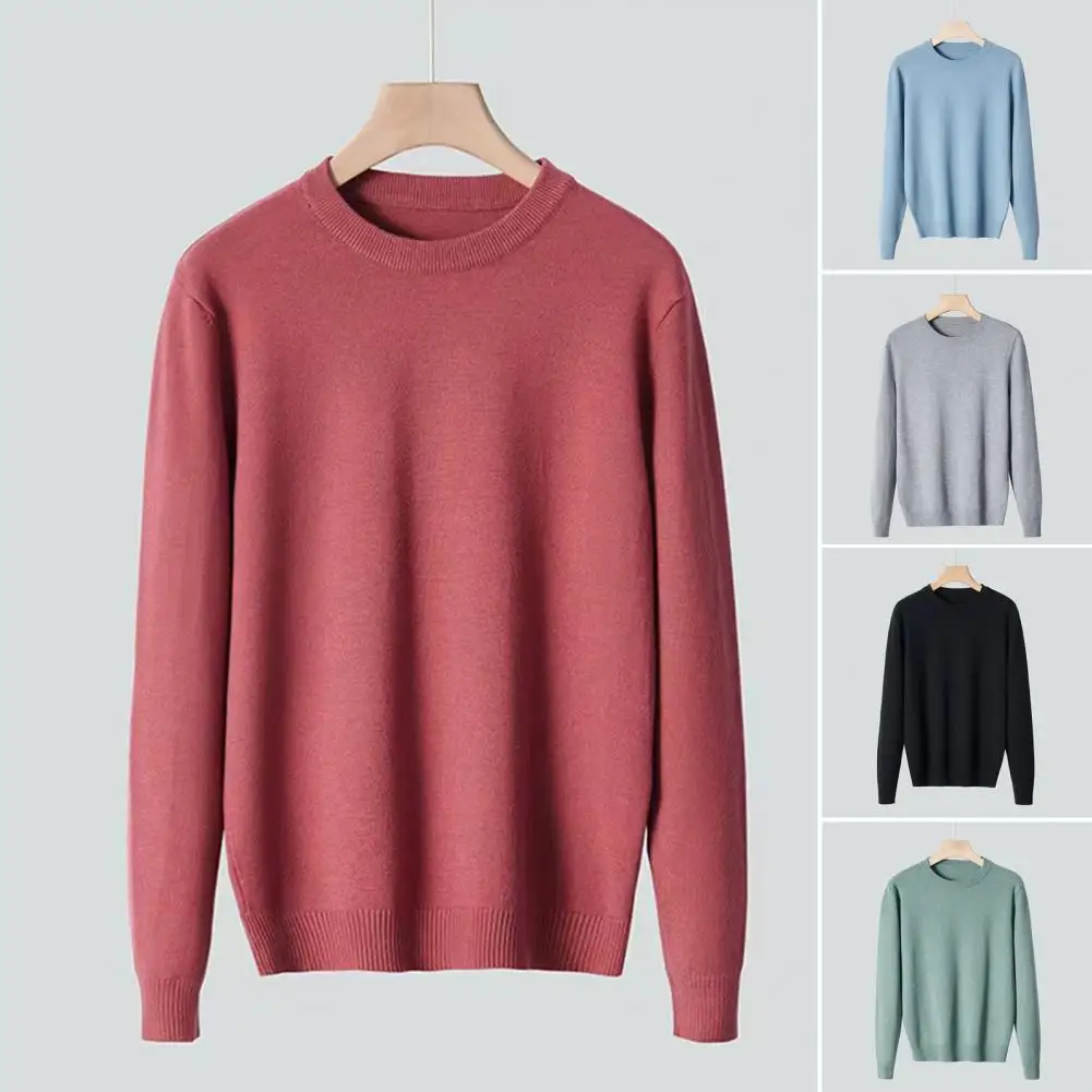 Long Sleeve Casual Knitting Top Men's O-neck Long Sleeve Knitwear Thermal Sweater with Ribbed Hem Autumn Winter for Warmth