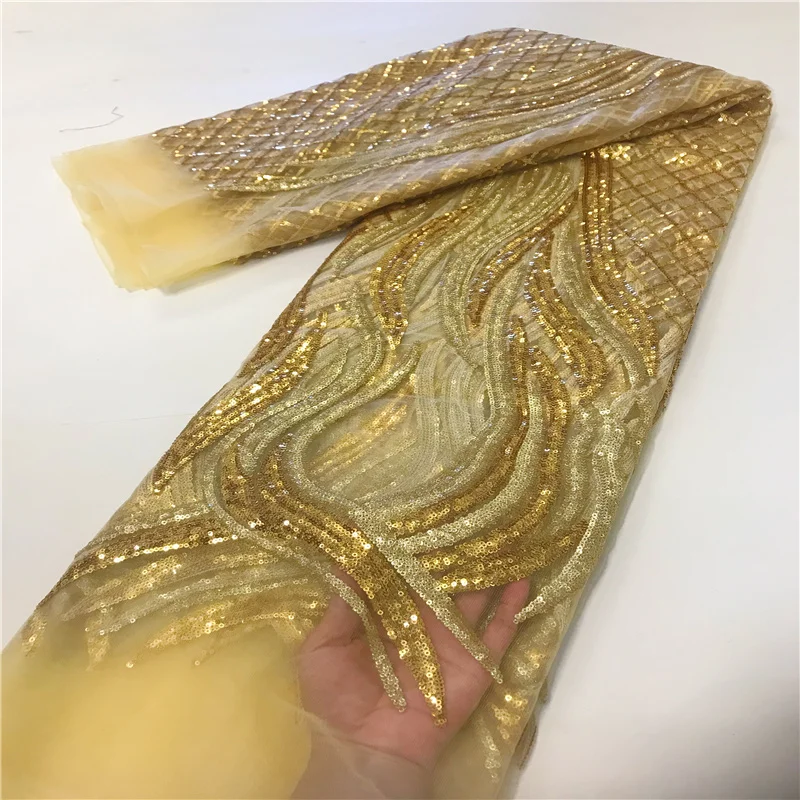 African Lace Fabric For Sew Wedding Dresses, French Sequins Net Embroidered Nigeria Tulle Lace Fabric 5 Yards High Quality