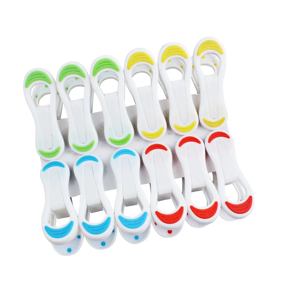 

12pcs Windproof Plastic Clothespins Anti-Slip Clothes Laundry Clips for Socks Blanket (Mixed Colors)