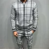New Zipper Set Colorful Plaid Men Casual Autumn Tracksuit Set Male Sweatshirt Pocket Fashion Jackets Men Tracksuit Sets Mens set 2