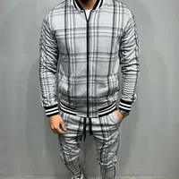 New Zipper Set Colorful Plaid Men Casual Autumn Tracksuit Set Male Sweatshirt Pocket Fashion Jackets Men Tracksuit Sets Mens set 2