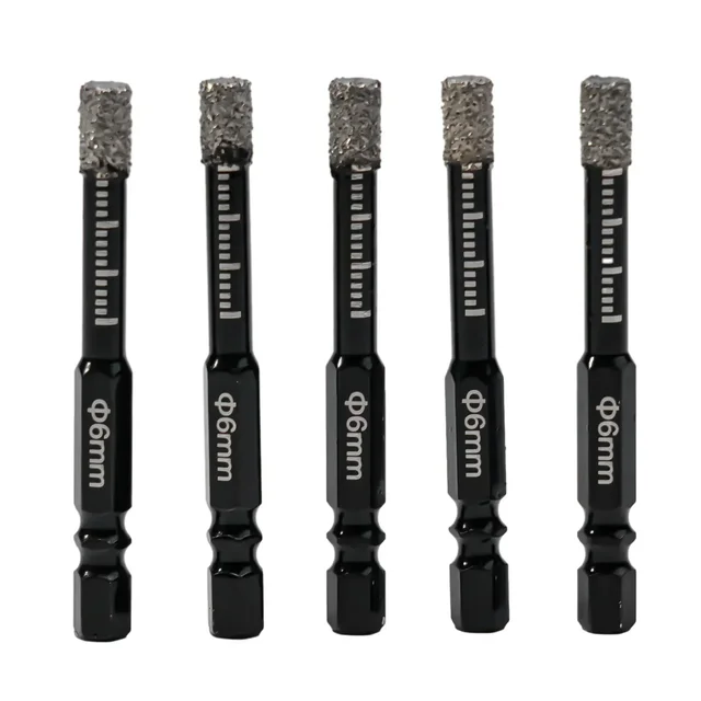 Forets à sec en diamant brasé sous vide, 5 pièces, scie cloche, poignée hexagonale pour marbre, granit, carrelage vitrifié, ouvre-trou en verre 6mm/8mm 1