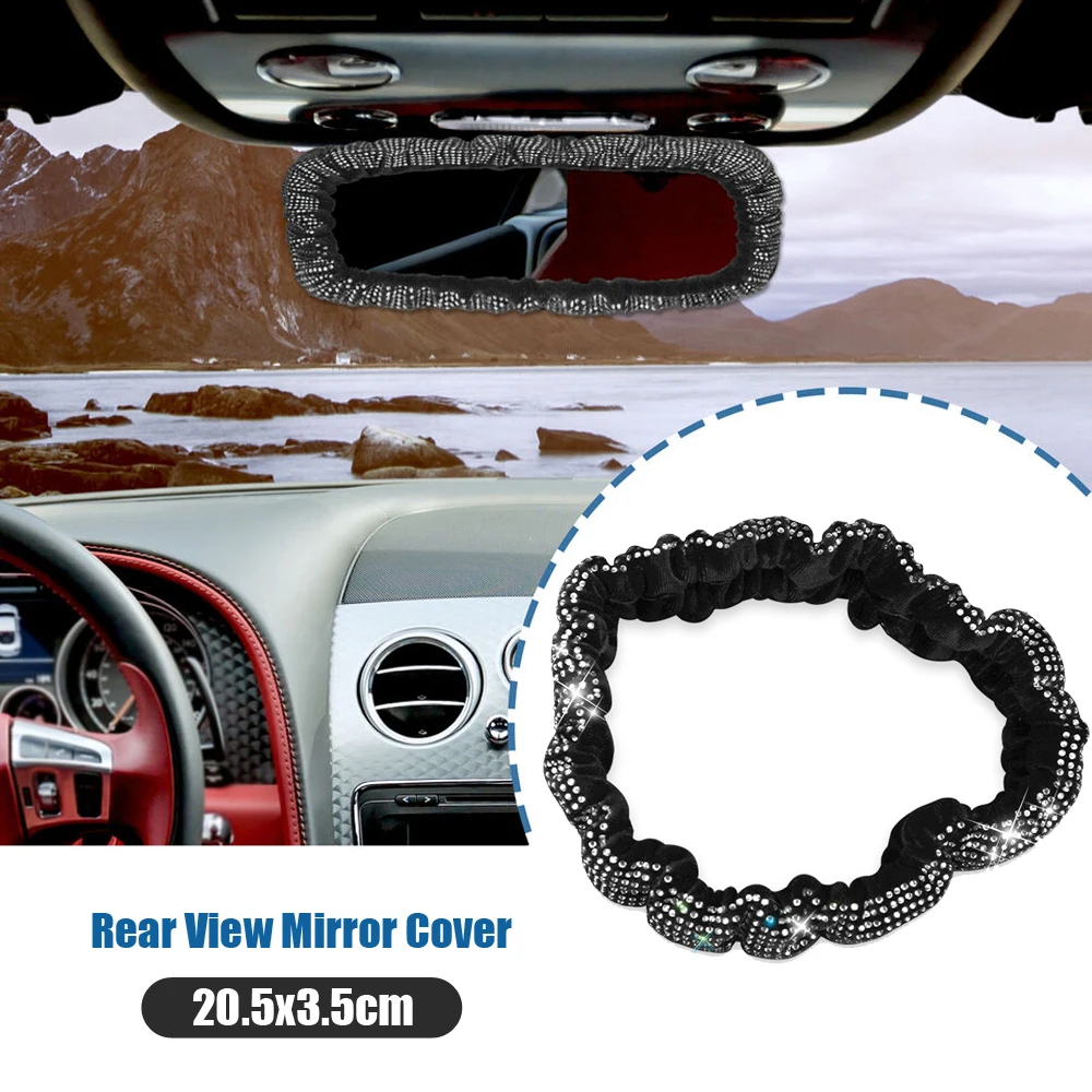 1pc Universal Car Mirror Diamond Cover Car Rearview Mirror Cover Flannel Decorative Auto Interior Accessories