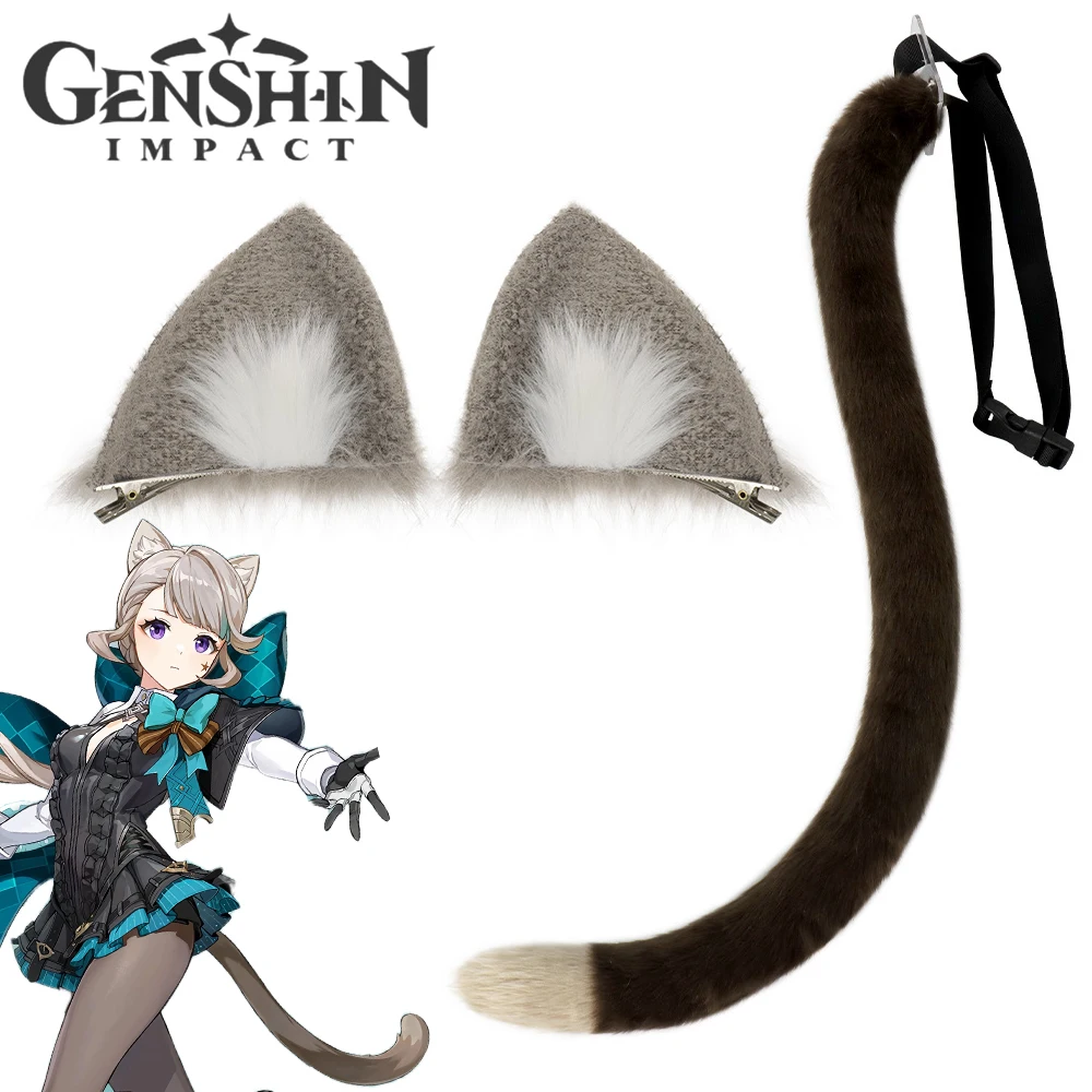 

Игровой головной убор Genshin Impact Lynette, косплей, костюм кошки, искусственный хвост, плюшевый зажим для волос в уши, головной убор, реквизит на Хэллоуин