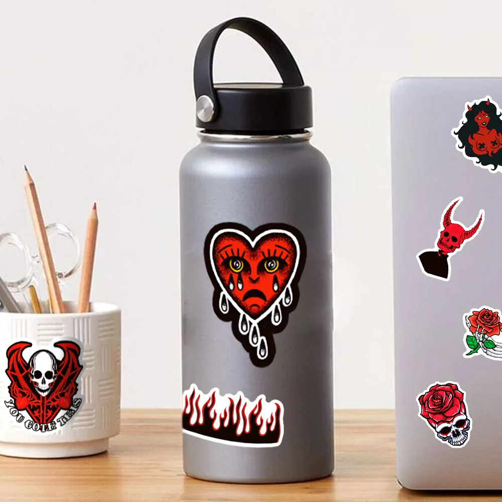 10/30/50pcs Horror Gothic Skull Stickers Cool Black Red Graffiti Toys Waterproof Motorcycle Laptop Phone Bike Car Funny Decals