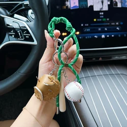 Customized Handmade Baseball Keychain with Rope Tassel - Unique Accessory and Gift (Green)