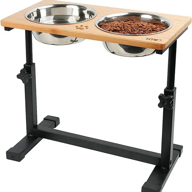 Wooden Elevated Dog Bowl Adjustable Pet Feeding Stand for Dog Cat Home Pet Shop Feeder 1