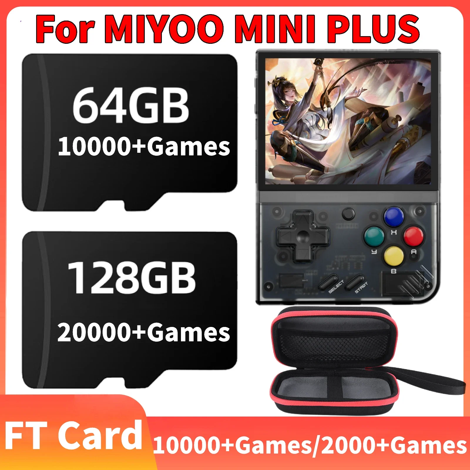 Tarjeta de memoria de 64G/128GB, tarjeta TF, tarjeta SD para consola de juegos portátil MIYOO MINI PLUS V3, más de 20 000 juegos con bolsa, accesorios MIYOO