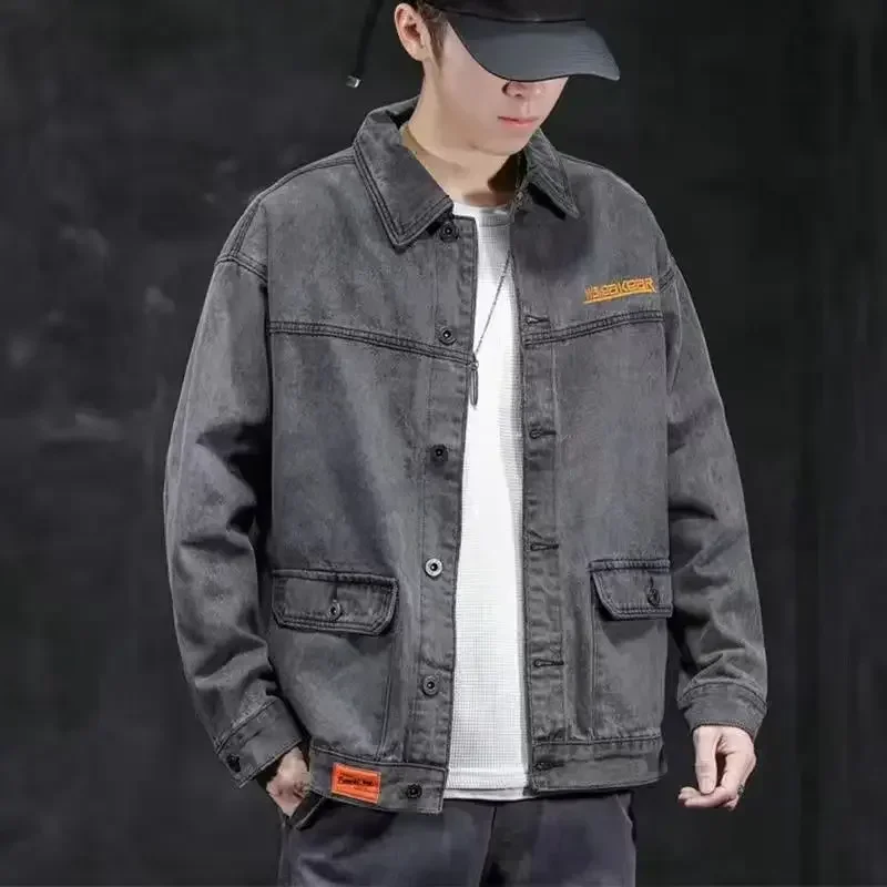 thumbnail image 1 of Abrigo vaquero para hombre, chaqueta vaquera de manga ancha, para hombre, azul, otoño, de una pieza, ropa de hombre Joker de bajo coste, prendas de vestir exteriores de alta calidad, 1 of 5