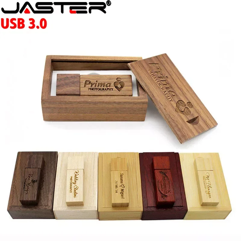 JASTER USB FLASH DRIVE Wooden Custom Logo, USB 3.0 128GB 64GB 32GB Wedding Gift
