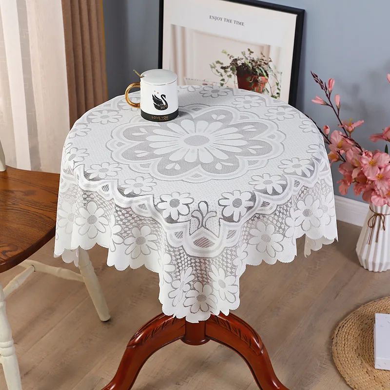 

C-254 Lace diamond plaid hollow white lace round tablecloth tablecloth square tablecloth decorative cloth