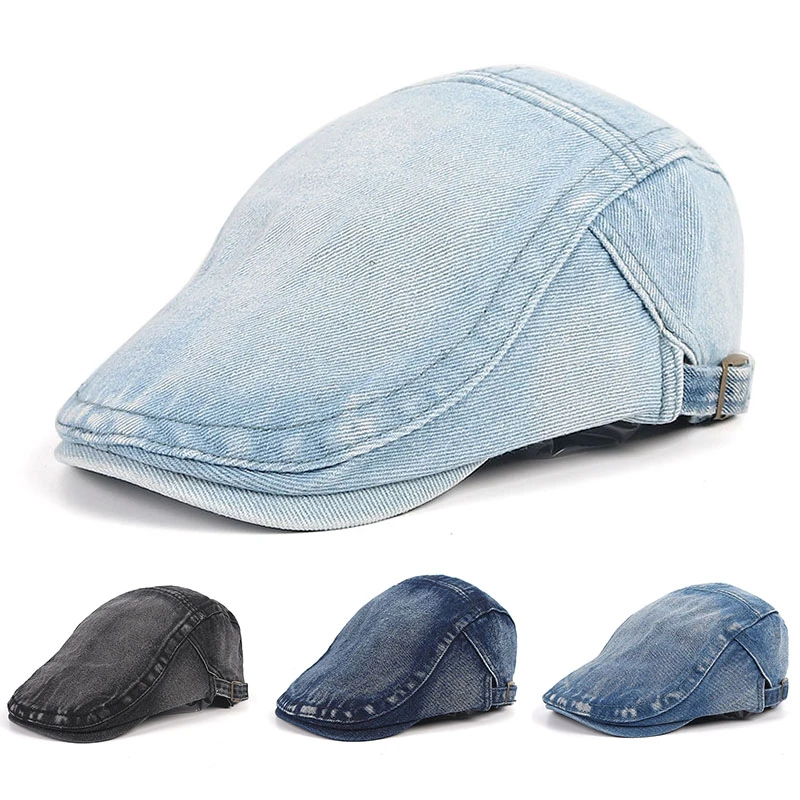 Classical Denim Beret Hat Homme Flat Caps For Men Women 2022 Casual Summer Newsboy Ivy Caps Adjustable Cabbie Jeans Berets Caps mens fleece beret