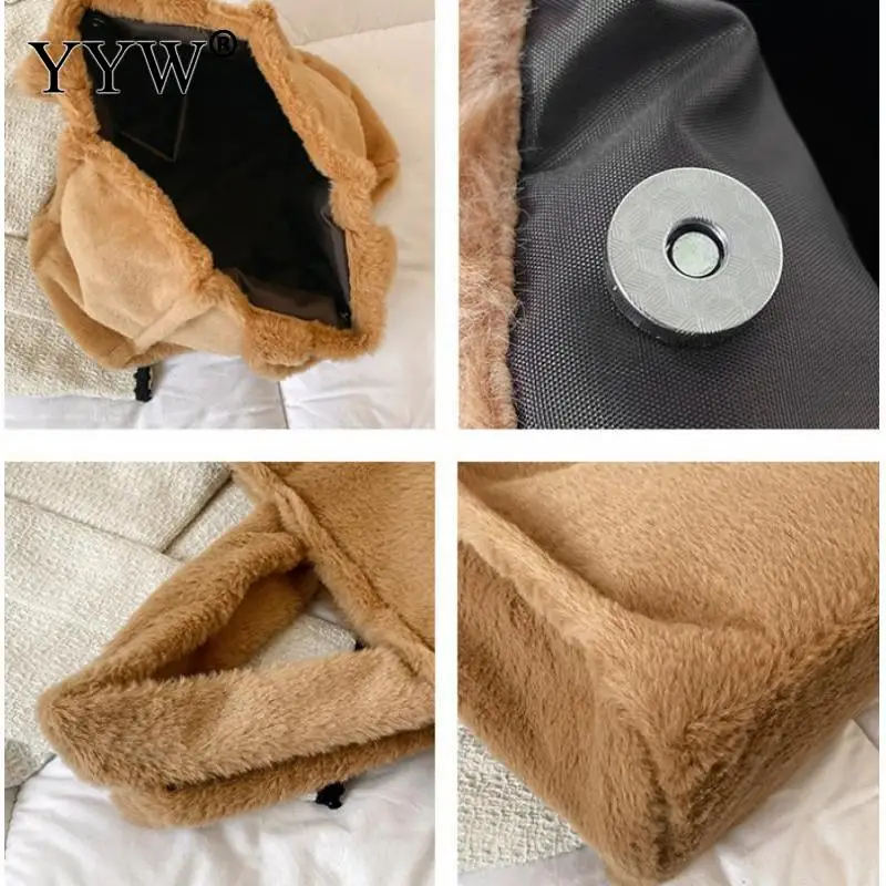 Luxury Faux Fur Large Capacity Tote Wome Shoulder Bags 2023 New Winter Soft Fluffy Plush Lady Handbags Big Travel Shopper Purses