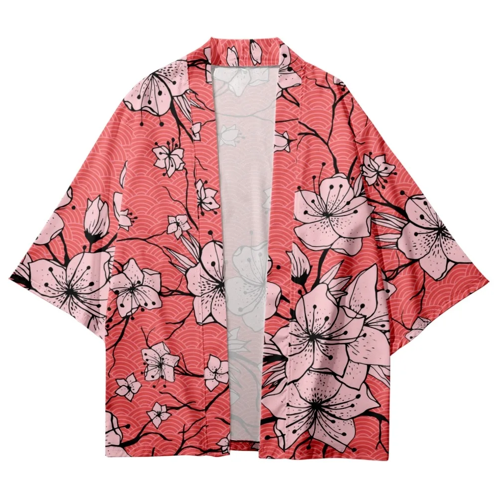 2022 Cherry blossoms Print Tops Harajuku Haori Yukata Chinoiserie Fashion Japanese Kimono Streetwear Men's Ladies Cardigan-