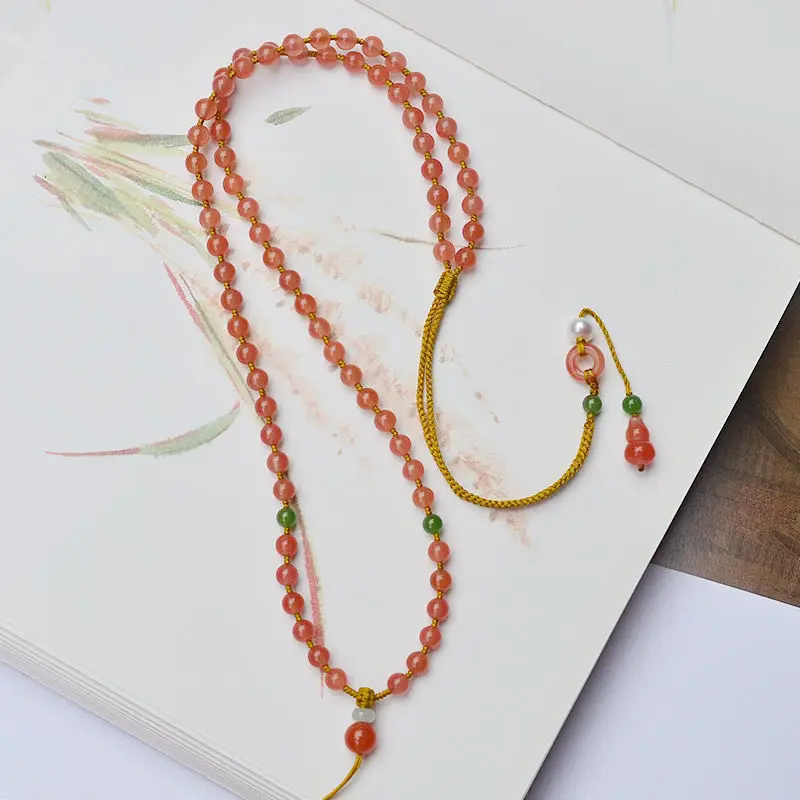 Top Latest Natural South Red Cherry High-end Pendant Beads Sweater Chain Jade Necklace Lanyard Jewelry Accessories Gift