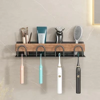No-Punch Wood Bathroom Toothbrush Holder Tooth Cup Holder Bathroom Mouthwash Cup Holder Toothpaste Toothbrush shelf organizer 1