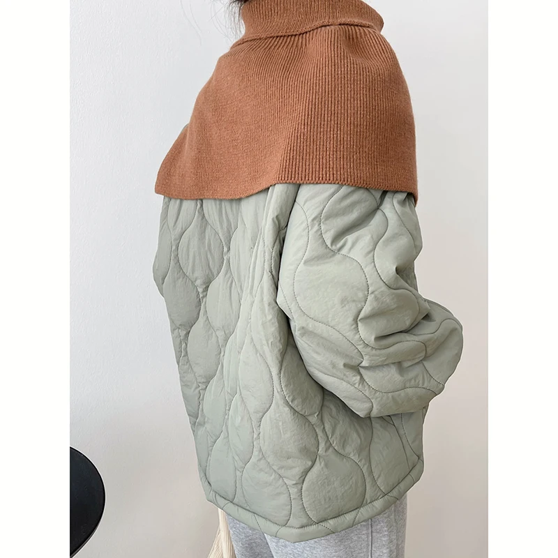 QOERLIN Detachable Scarf Bubble Coat Winter Thick Women Coat Korean Fashion Solid Single-Breasted Loose Casual Jacket Coat Lady