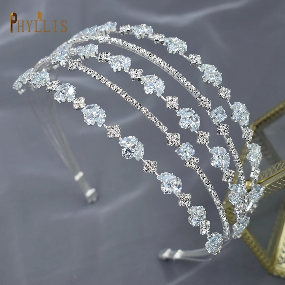 A371 Full Cubic Zircon Wedding Hair Jewelry New Fashion Headband Bling Bride Headhoop Wedding Tiara Bridal Bridesmaids Crown