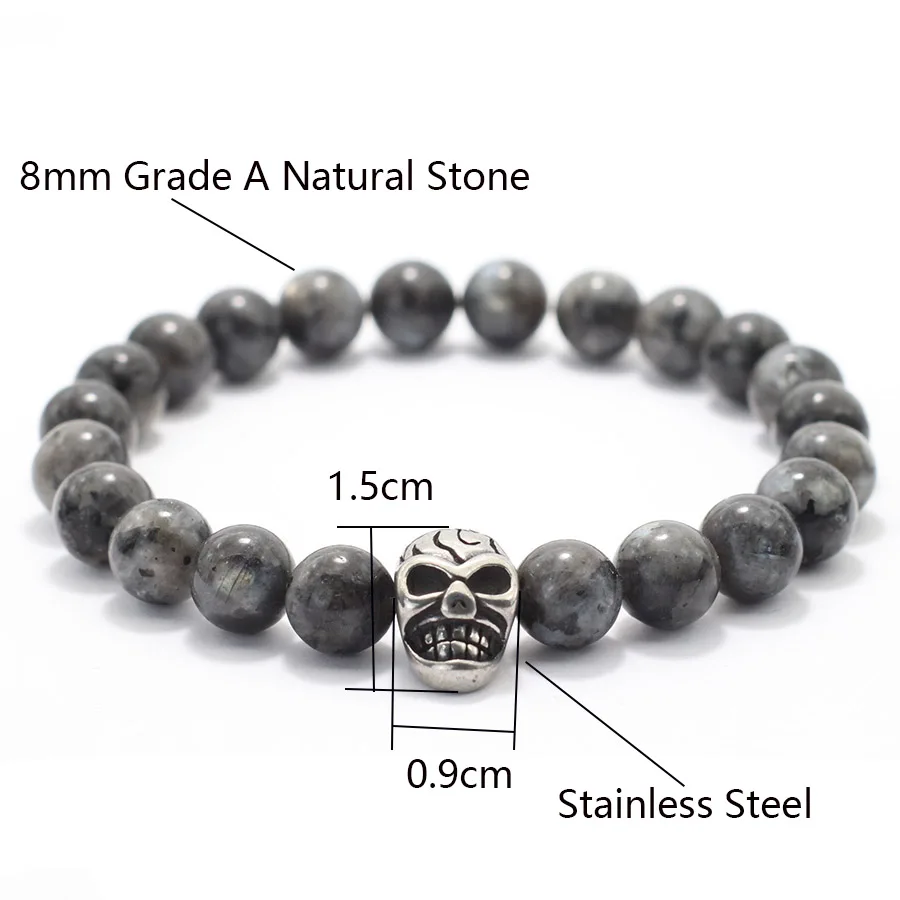 Men Lava Beaded Skull Bracelet Natural Stone Hiphop Jewelry