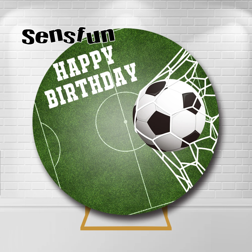

Football Theme Round Backdrop Cover Soccer Field Boys Birthday Party Circle Background Elastic