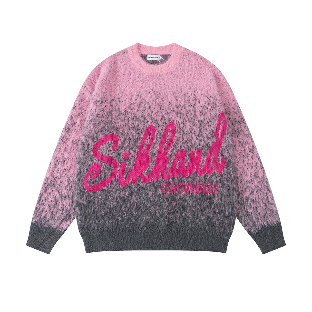 

American Men's Vintage Letter Jacquard Knit Gradient Fleece Warm Comfortable Sweater Academy Style Loose Relaxed Couple Pullover