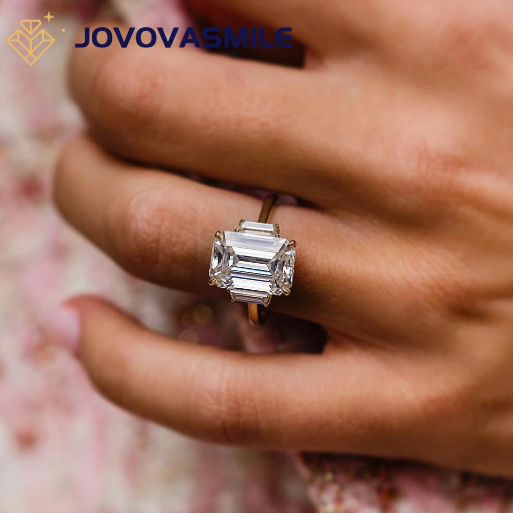 

JOVOVASMILE 5 Carat Moissanite Ring 8*12mm Emerald Cut 14K Sold Gold Setting for Woman Wedding with GRA Certificate