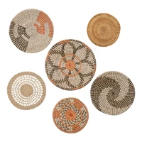 6pcs Rattan Wall Decor Hanging Woven Wall Plate Round Fruit Basket Boho Seagrass Decorative Trays for Living Room Drop Shipping 1