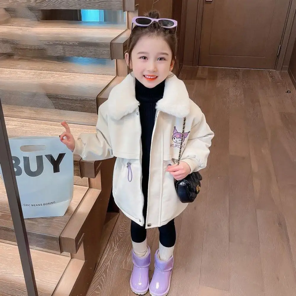 

Kawali Sanrio Kuromi Girls Wintercoats Kids Plus Velvet Casual Outerwear Anime Cartoon Children Coat Jacket Christmas Gift
