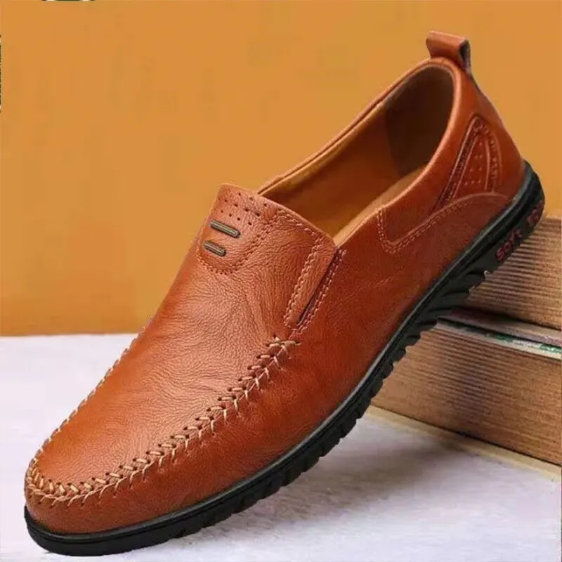 Casual Men's Formal Shoes Soft Handmade Leather Shoes Comfortable Luxury Flat-bottomed Work and Safety Shoes Designer Shoemaker