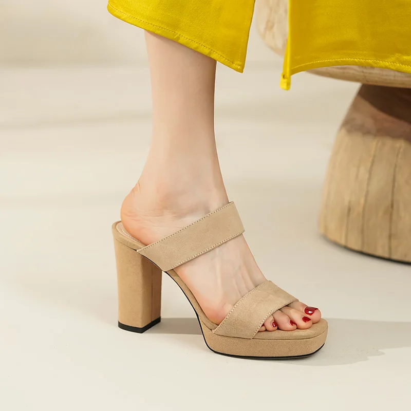 

Summer Gladiator Sandals 11cm Super High Heel 11 CM Cow Suede Dress Sandles Open Toe Daily Outwear Slippers Platform Shoes