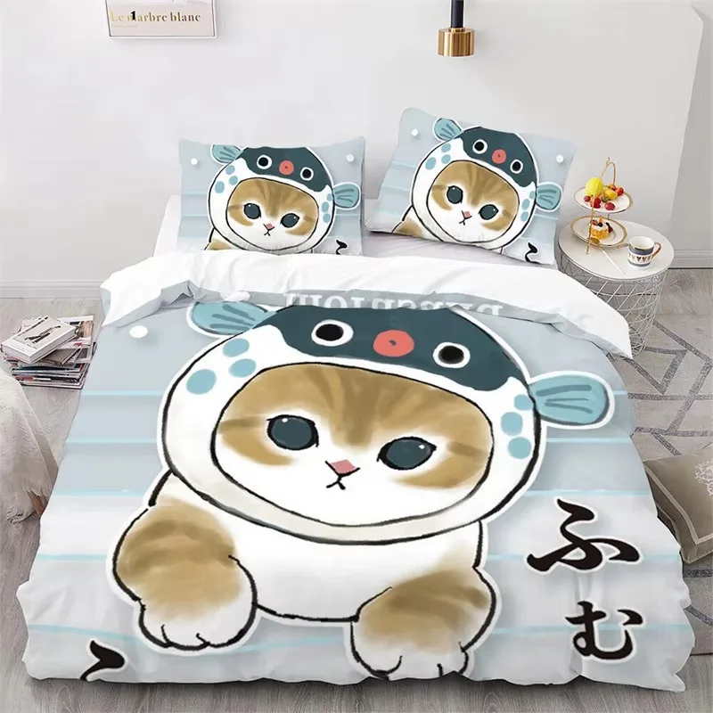 Mofusand Anime Shark Cat Bedding Sets Quilt Bed Cover Comforter Duvet Cover Pillow Case 2-3 Pieces Sets Room Decor Gifts 5