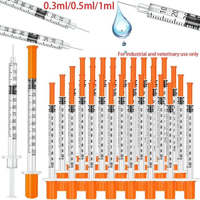 30/15/5Pcs 0.5Ml/1Ml Disposable Plastic Veterinary Syringe with Needle, Suitable for Pets and Farm Animals, Manual Push-Type Syringe with Needle, Farm Animal Syringe, Suitable for Cats, Dogs, Pigs 1