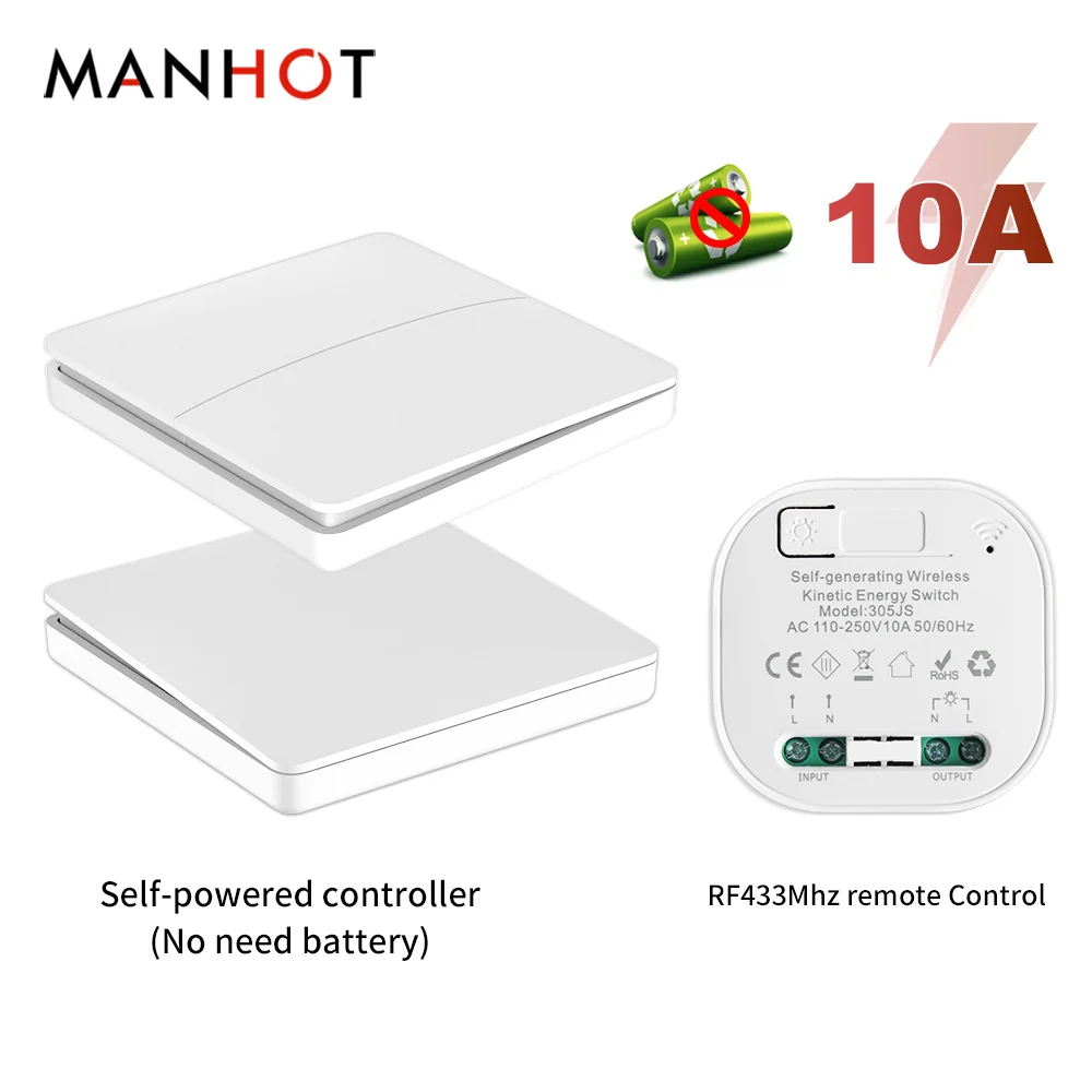 Wireless Light Switch Smart Wireless Switches 1/2gang No Battery Required Waterproof Panel Push Button Wall Light Switch APP Remote Control Switch Set