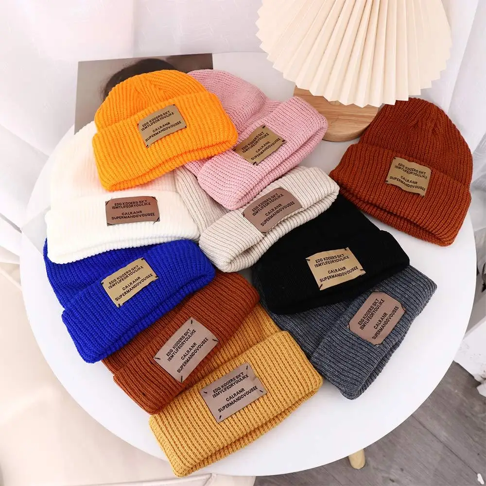 

Hip Hop Winter Stripe All-match Autumn Solid Color Letter Men Beanies Knitted Hat Woolen Hat Korean Style Caps