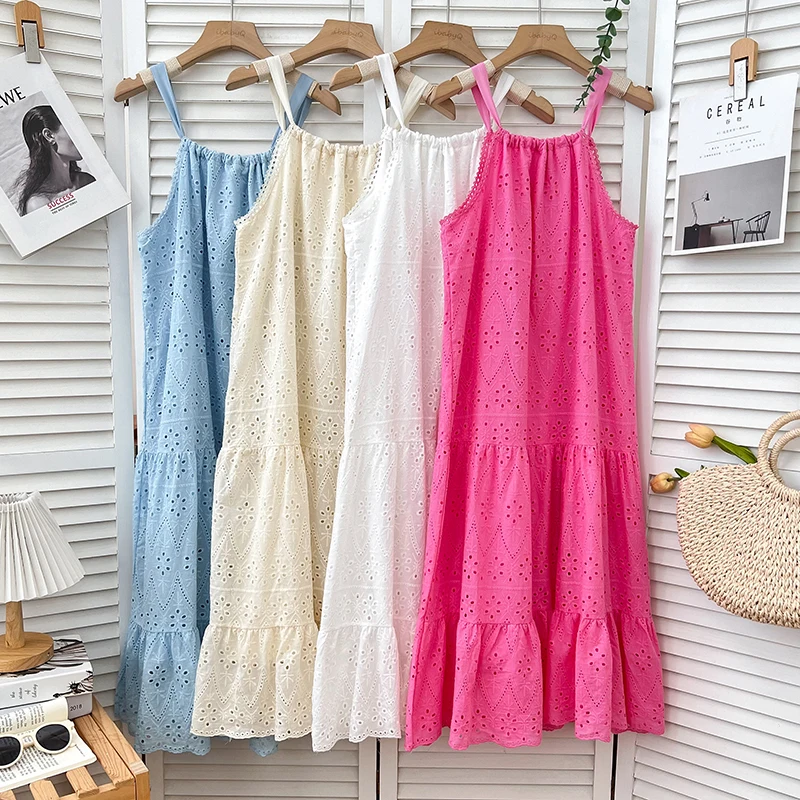 

Женское платье на бретельках-спагетти с вышивкой, Летнее Длинное платье без рукавов с оборками